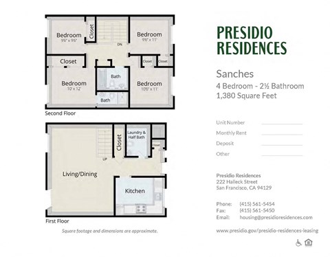 Floor plan for 4 beds, 2.5 baths, 1380 sqft